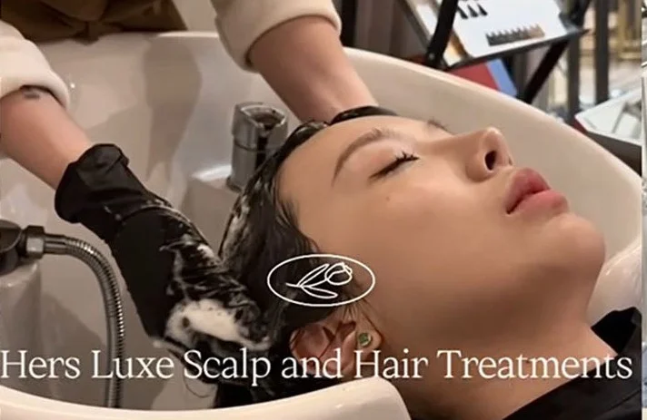 Hers Luxe scalp and hair treatments — a quiet wash-basin ritual